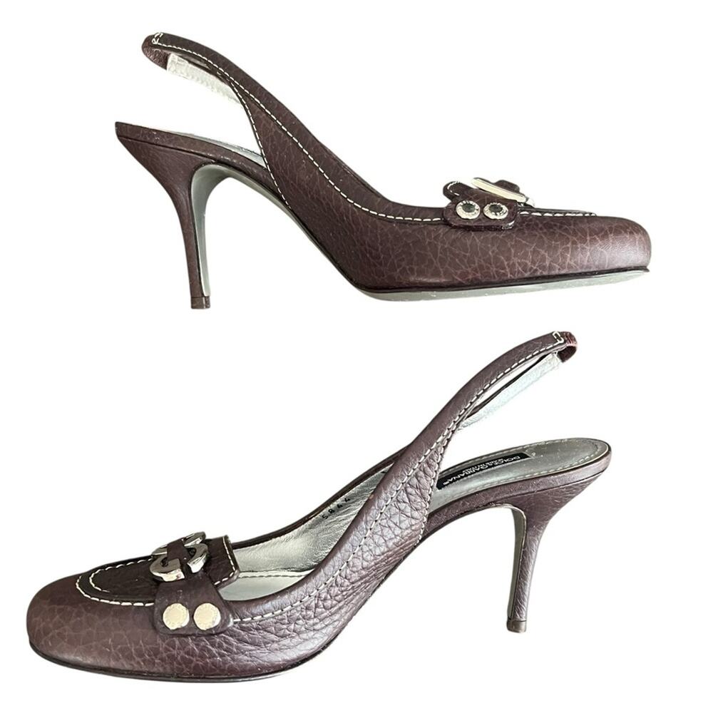Dolce & Gabbana Women’s Vintage Y2K Brown Round Toe Silver Logo Pump Heels 38 - Picture 7 of 11